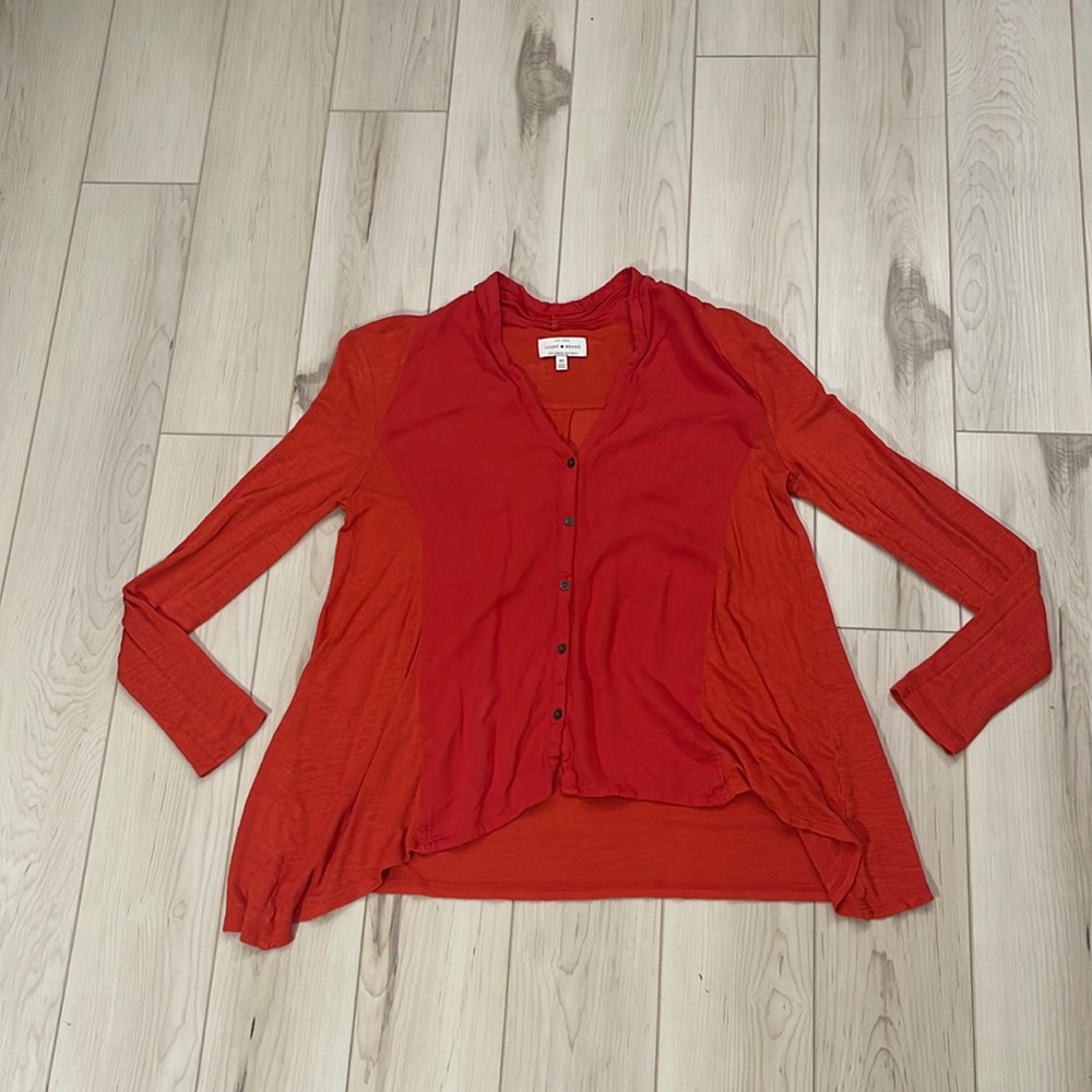 Lucky brand long sleeve V-neck orange shirt for fall and winter size Medium